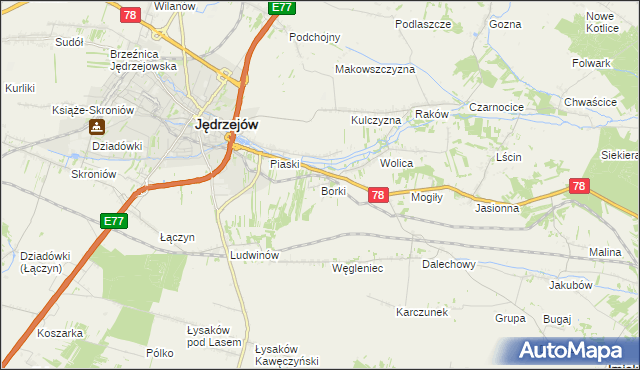 mapa Borki gmina Jędrzejów, Borki gmina Jędrzejów na mapie Targeo