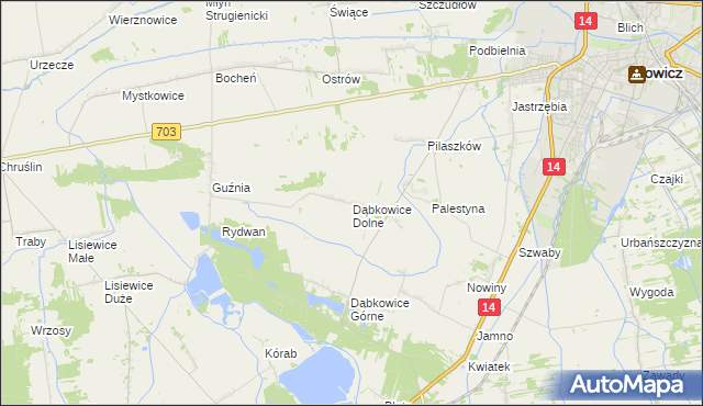 mapa Dąbkowice Dolne, Dąbkowice Dolne na mapie Targeo