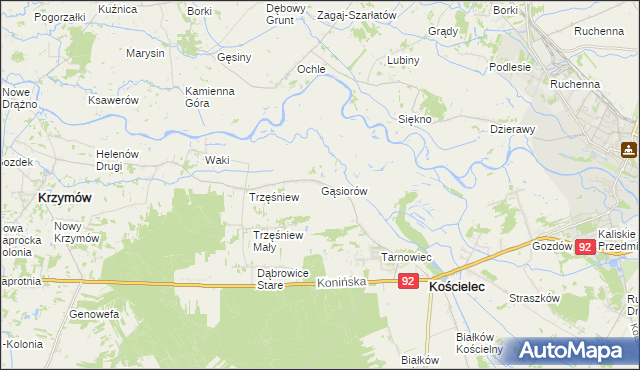mapa Gąsiorów gmina Kościelec, Gąsiorów gmina Kościelec na mapie Targeo
