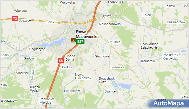 mapa Głuchówek gmina Rawa Mazowiecka, Głuchówek gmina Rawa Mazowiecka na mapie Targeo