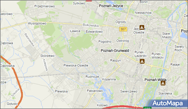 mapa Grunwald gmina Poznań, Grunwald gmina Poznań na mapie Targeo