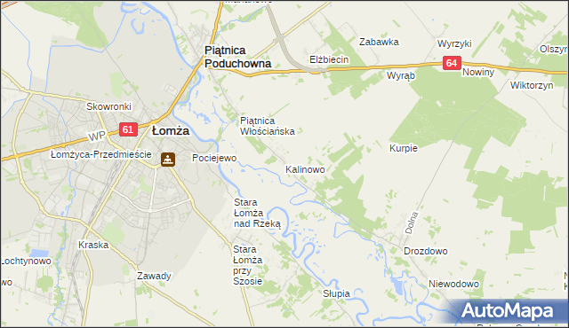 mapa Kalinowo gmina Piątnica, Kalinowo gmina Piątnica na mapie Targeo