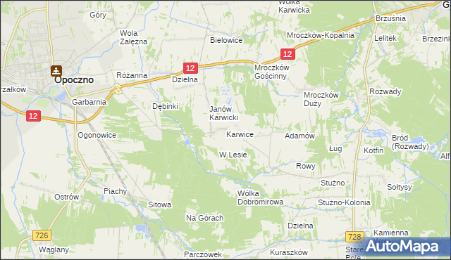 mapa Karwice gmina Opoczno, Karwice gmina Opoczno na mapie Targeo