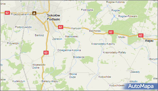 mapa Krasnodęby-Sypytki, Krasnodęby-Sypytki na mapie Targeo