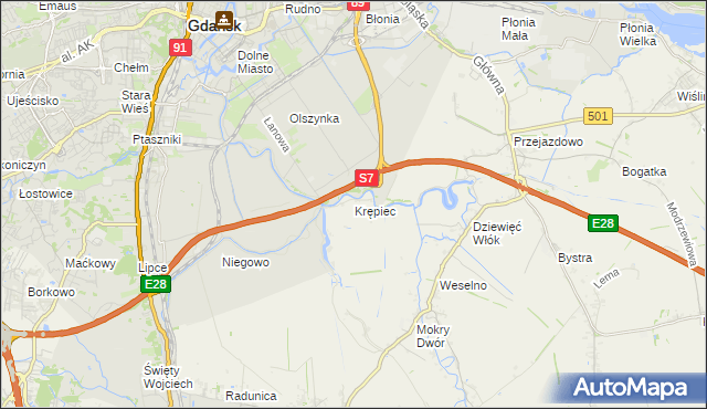 mapa Krępiec gmina Pruszcz Gdański, Krępiec gmina Pruszcz Gdański na mapie Targeo