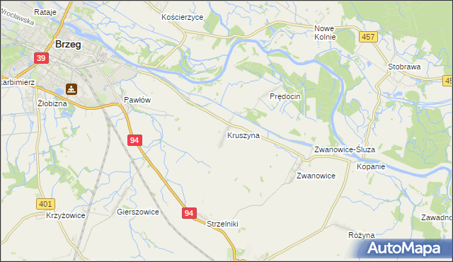 mapa Kruszyna gmina Skarbimierz, Kruszyna gmina Skarbimierz na mapie Targeo