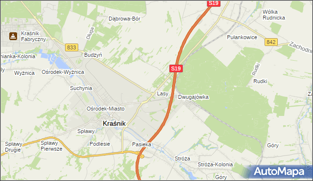 mapa Lasy gmina Kraśnik, Lasy gmina Kraśnik na mapie Targeo