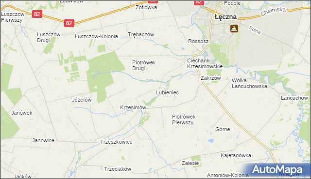 mapa Lubieniec gmina Mełgiew, Lubieniec gmina Mełgiew na mapie Targeo