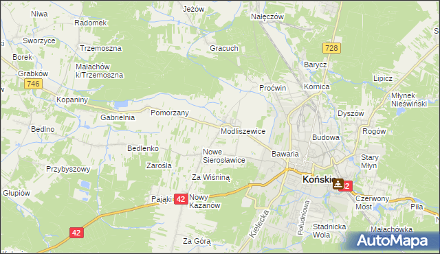 mapa Modliszewice, Modliszewice na mapie Targeo