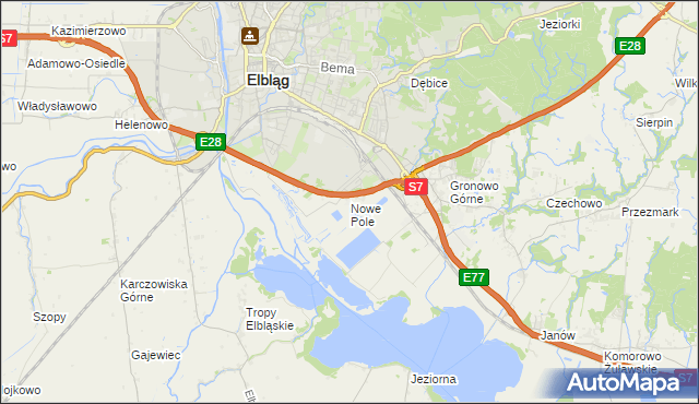 mapa Nowe Pole gmina Elbląg, Nowe Pole gmina Elbląg na mapie Targeo