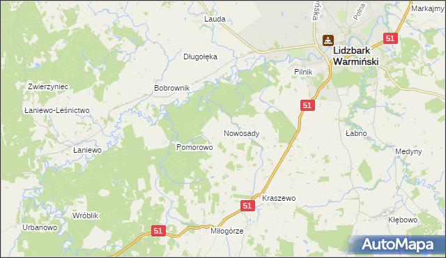 mapa Nowosady gmina Lidzbark Warmiński, Nowosady gmina Lidzbark Warmiński na mapie Targeo