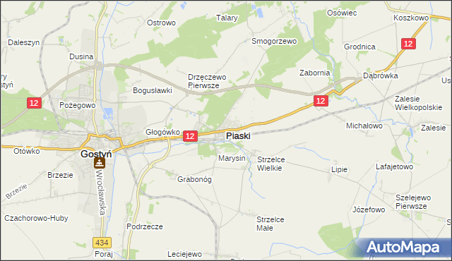 mapa Piaski powiat gostyński, Piaski powiat gostyński na mapie Targeo