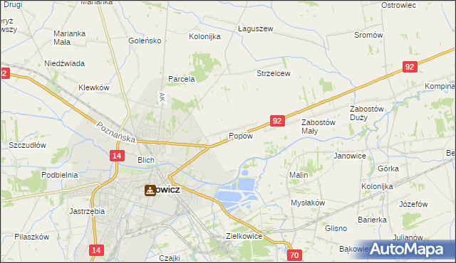 mapa Popów gmina Łowicz, Popów gmina Łowicz na mapie Targeo