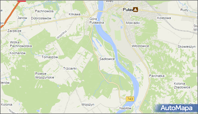 mapa Sadłowice gmina Puławy, Sadłowice gmina Puławy na mapie Targeo