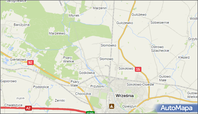 mapa Słomowo gmina Września, Słomowo gmina Września na mapie Targeo