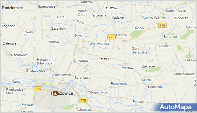 mapa Teresin gmina Proszowice, Teresin gmina Proszowice na mapie Targeo