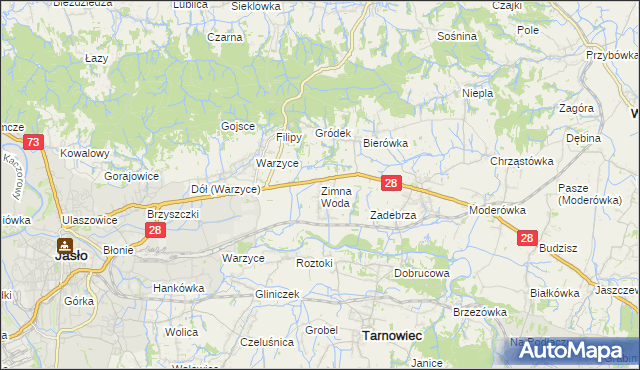 mapa Zimna Woda gmina Jasło, Zimna Woda gmina Jasło na mapie Targeo