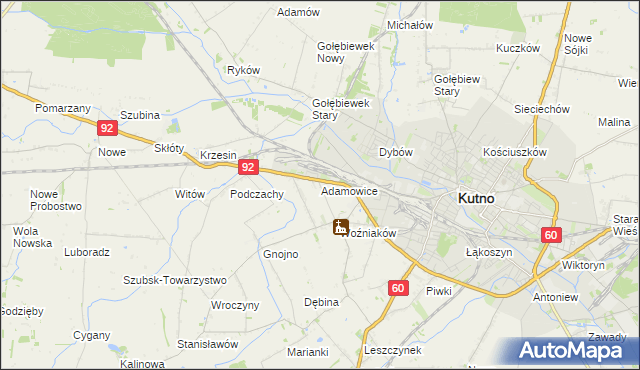 mapa Adamowice gmina Kutno, Adamowice gmina Kutno na mapie Targeo