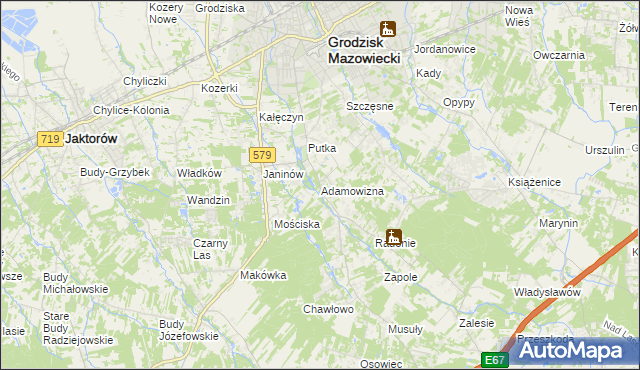 mapa Adamowizna gmina Grodzisk Mazowiecki, Adamowizna gmina Grodzisk Mazowiecki na mapie Targeo