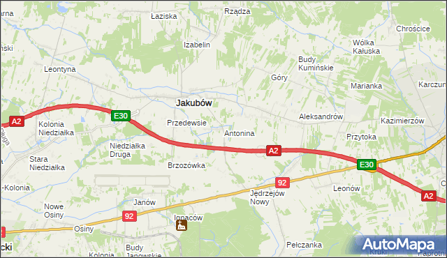 mapa Antonina gmina Jakubów, Antonina gmina Jakubów na mapie Targeo