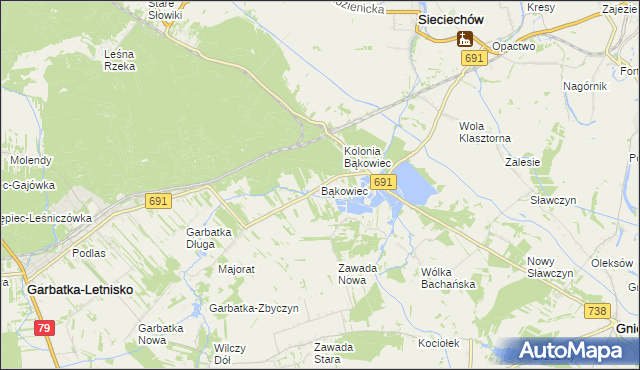 mapa Bąkowiec gmina Garbatka-Letnisko, Bąkowiec gmina Garbatka-Letnisko na mapie Targeo