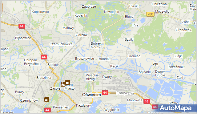 mapa Bobrek gmina Chełmek, Bobrek gmina Chełmek na mapie Targeo