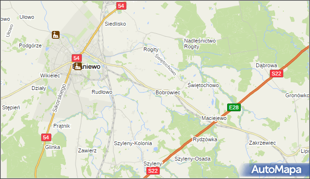 mapa Bobrowiec gmina Braniewo, Bobrowiec gmina Braniewo na mapie Targeo