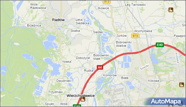 mapa Bobrowniki Małe, Bobrowniki Małe na mapie Targeo