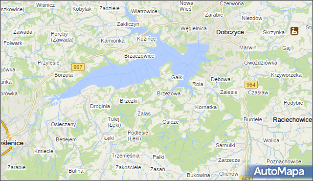 mapa Brzezowa gmina Dobczyce, Brzezowa gmina Dobczyce na mapie Targeo