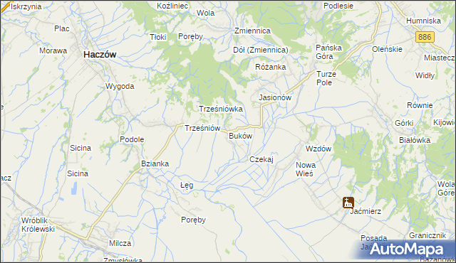 mapa Buków gmina Haczów, Buków gmina Haczów na mapie Targeo