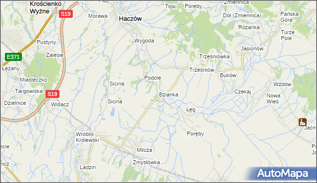 mapa Bzianka gmina Rymanów, Bzianka gmina Rymanów na mapie Targeo