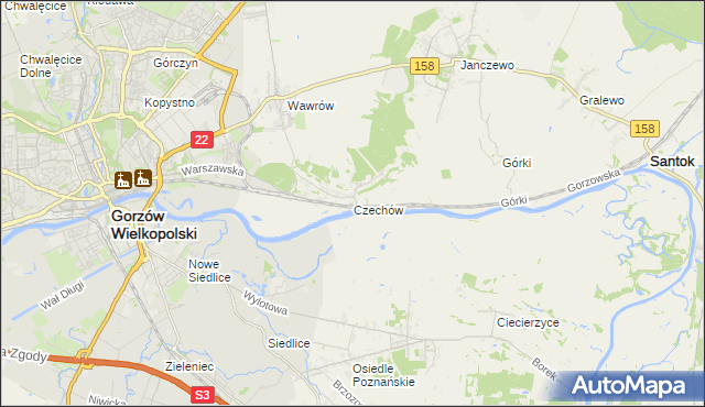 mapa Czechów gmina Santok, Czechów gmina Santok na mapie Targeo