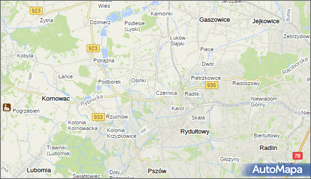 mapa Czernica gmina Gaszowice, Czernica gmina Gaszowice na mapie Targeo