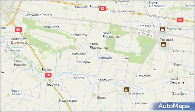 mapa Dębówka gmina Teresin, Dębówka gmina Teresin na mapie Targeo