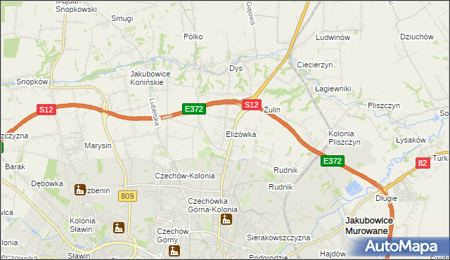 mapa Elizówka gmina Niemce, Elizówka gmina Niemce na mapie Targeo