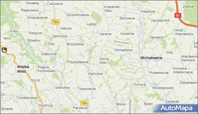 mapa Górna Wieś gmina Michałowice, Górna Wieś gmina Michałowice na mapie Targeo