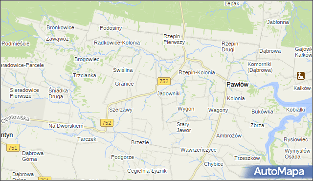 mapa Jadowniki gmina Pawłów, Jadowniki gmina Pawłów na mapie Targeo