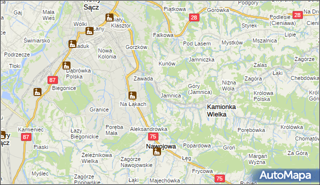 mapa Jamnica gmina Kamionka Wielka, Jamnica gmina Kamionka Wielka na mapie Targeo