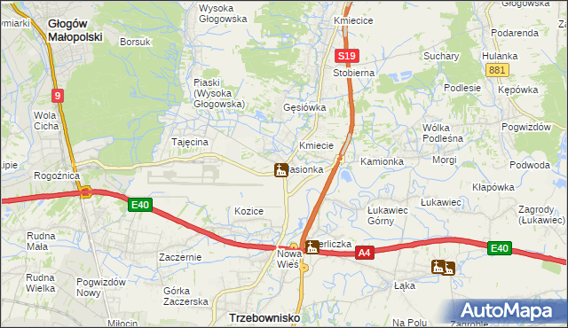mapa Jasionka gmina Trzebownisko, Jasionka gmina Trzebownisko na mapie Targeo