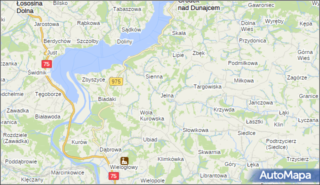 mapa Jelna gmina Gródek nad Dunajcem, Jelna gmina Gródek nad Dunajcem na mapie Targeo