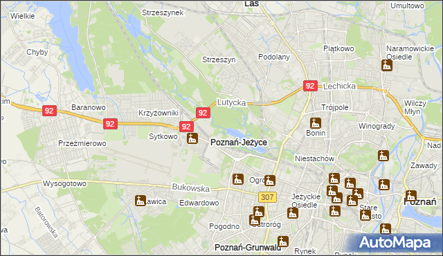mapa Jeżyce gmina Poznań, Jeżyce gmina Poznań na mapie Targeo