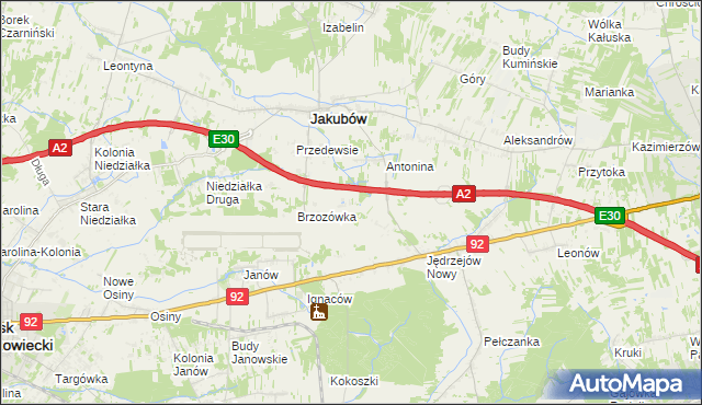 mapa Józefin gmina Jakubów, Józefin gmina Jakubów na mapie Targeo