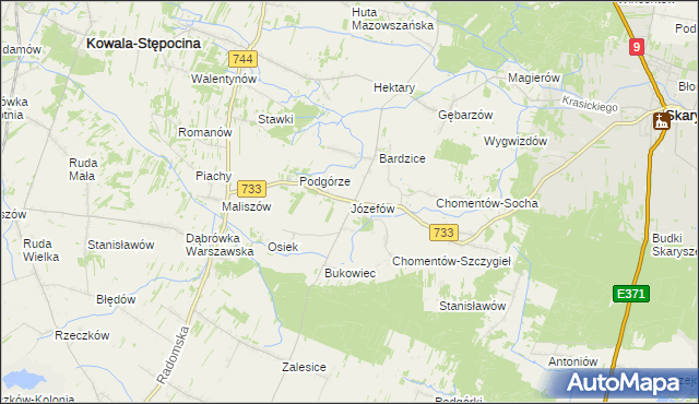 mapa Józefów gmina Kowala, Józefów gmina Kowala na mapie Targeo