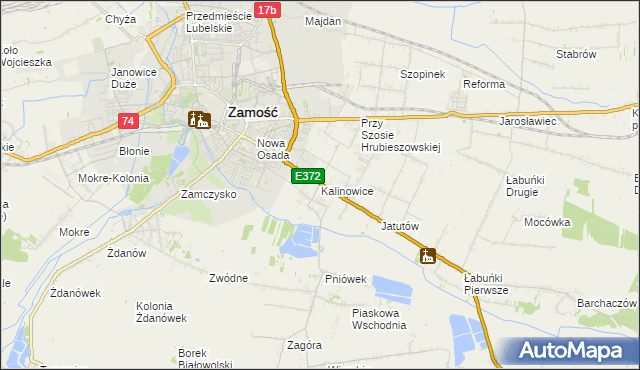 mapa Kalinowice gmina Zamość, Kalinowice gmina Zamość na mapie Targeo