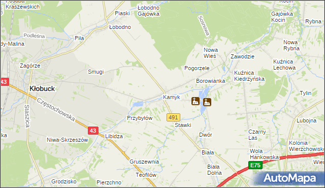 mapa Kamyk gmina Kłobuck, Kamyk gmina Kłobuck na mapie Targeo