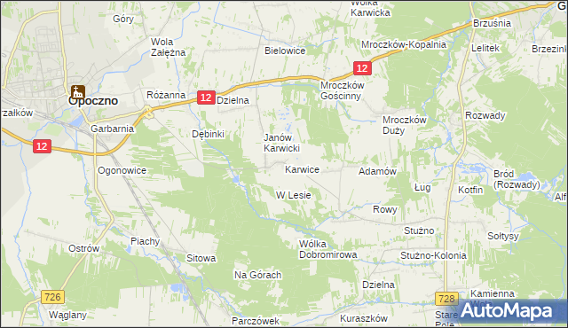 mapa Karwice gmina Opoczno, Karwice gmina Opoczno na mapie Targeo