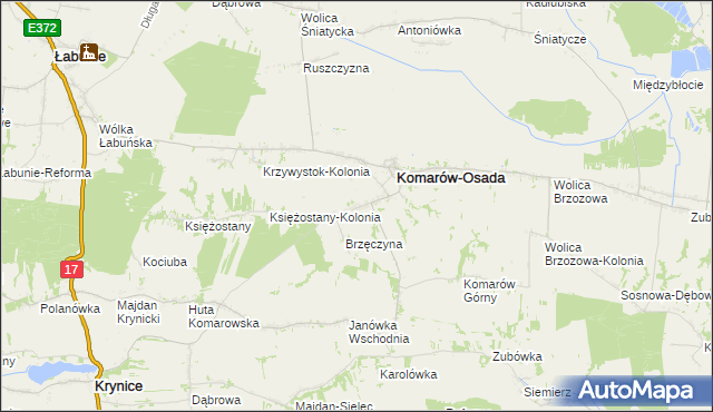 mapa Komarów-Wieś, Komarów-Wieś na mapie Targeo
