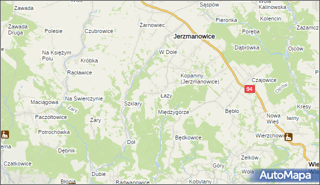 mapa Łazy gmina Jerzmanowice-Przeginia, Łazy gmina Jerzmanowice-Przeginia na mapie Targeo