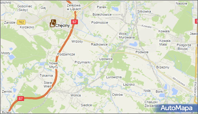 mapa Lipowica gmina Chęciny, Lipowica gmina Chęciny na mapie Targeo