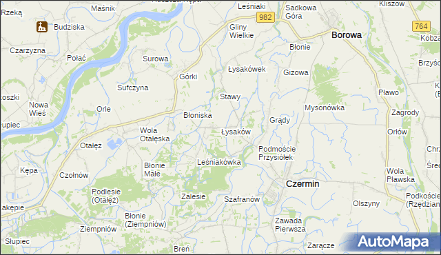 mapa Łysaków gmina Czermin, Łysaków gmina Czermin na mapie Targeo